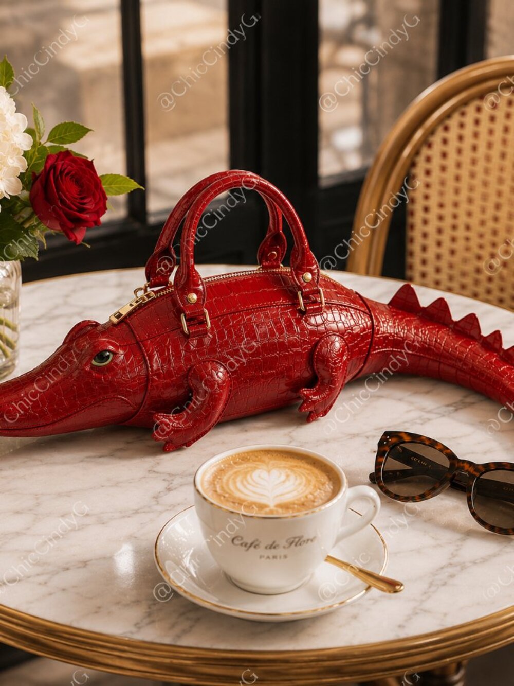 Red Alligator Crocodile Novelty Handbag Purse w/ Strap Statement Bag - Picture 3 of 9